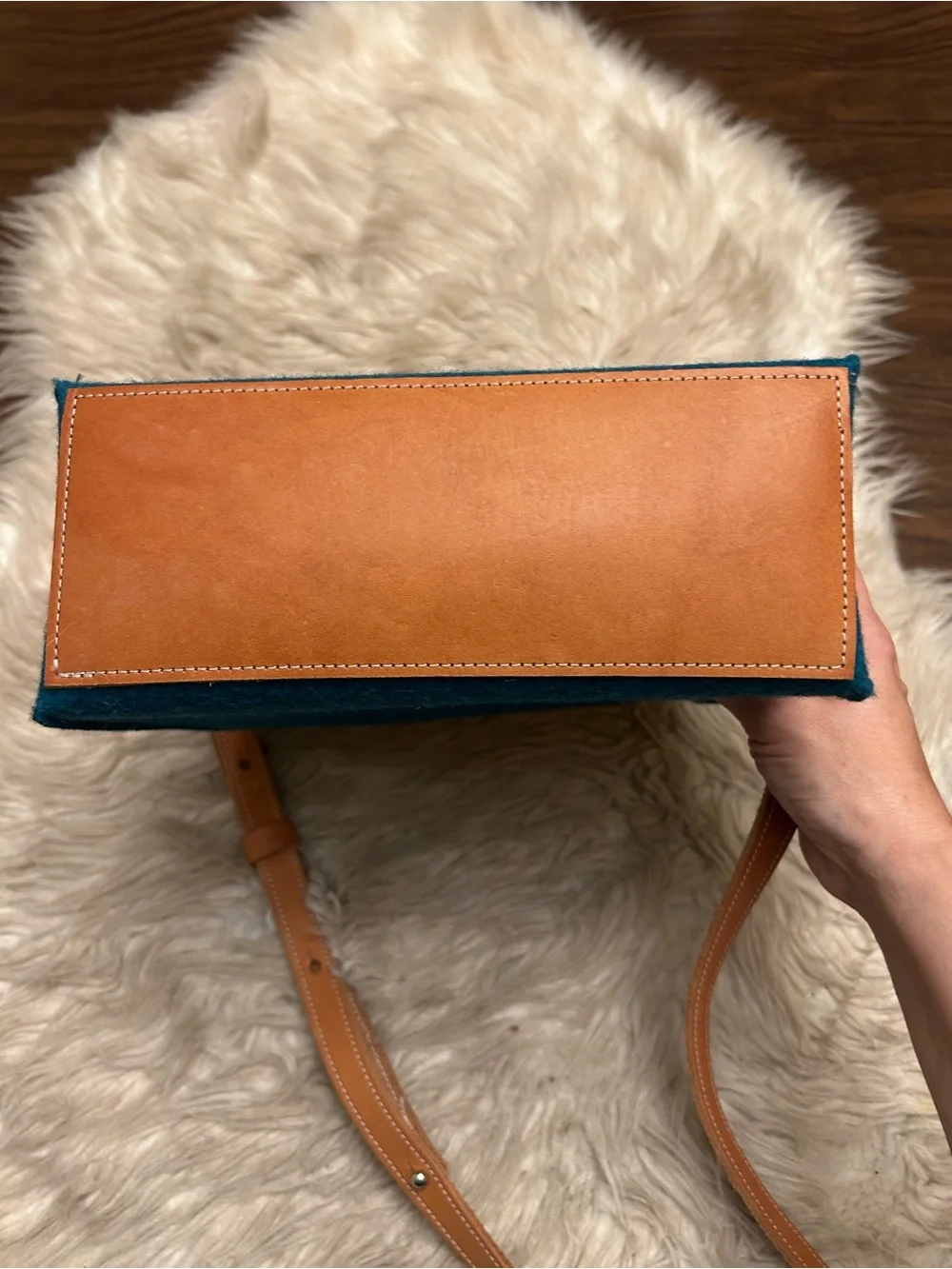 HEJ LÖV ‘Lovi’ Latigo Leather Merino Wool Crossbody Bag